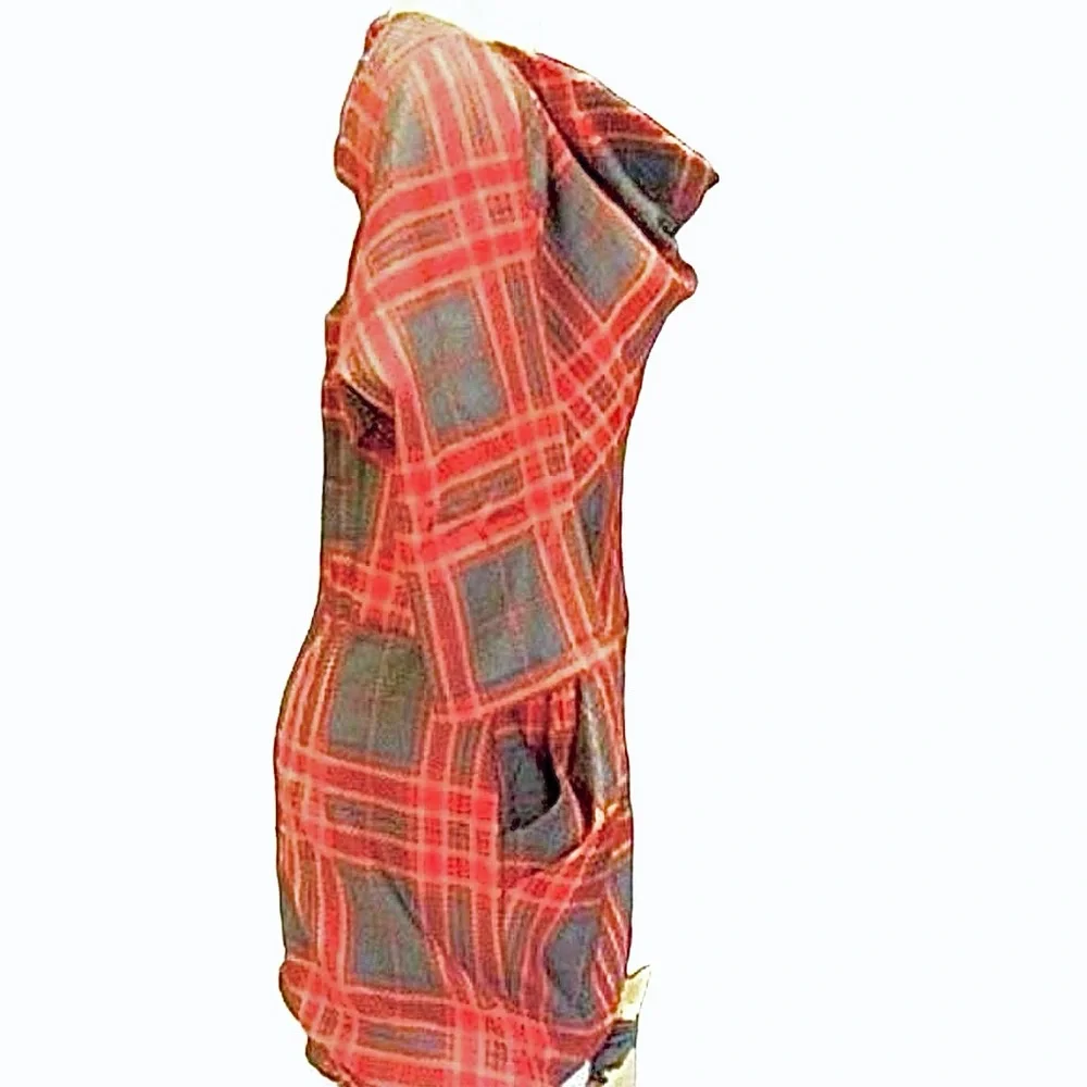 NEW Tugce & Ece Bold Red & Gray Tartan Collection Midi Dress with Pockets SZ 6‎